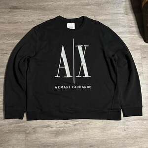 Armani Exchange ICON Crewneck Sweater, Black Designer Logo Sweatshirt, XXL